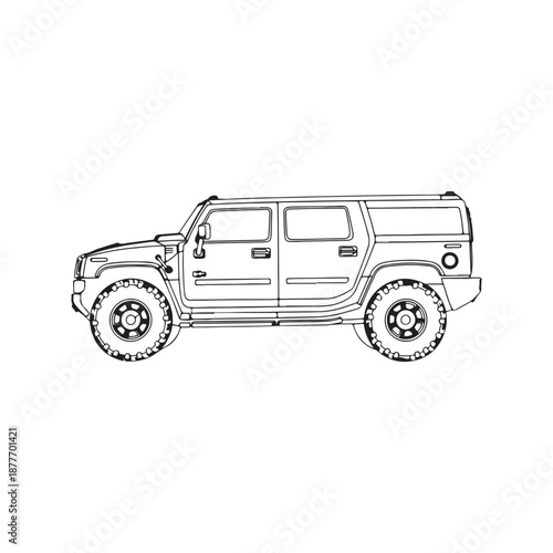 Hummer H2 SUV, a full-size off-road vehicle car outline vector flat illustration on white background