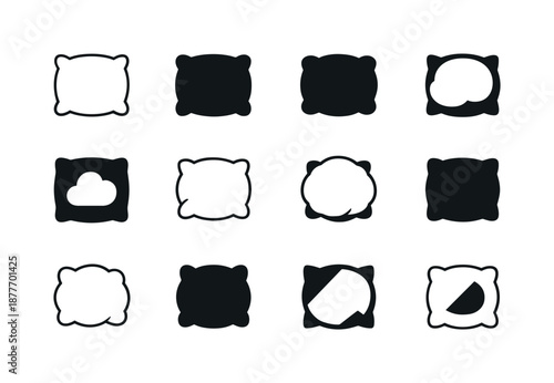 Fluffy Pillow Logos. Fluffy pillow. Icon set. Set Logo of fluffy pillow: soft cloud pillow. harmonious logo variations of the same emblematic concept, each