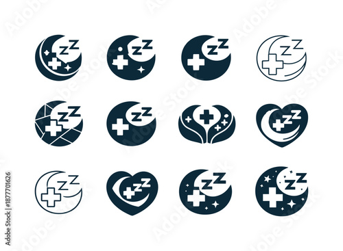 Sleep Science Icons. The science of sleep and its impact on health. Icon set. Set Logo of The science of sleep and its impact on health: Z-symbol pattern.