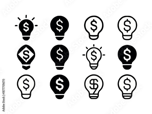 Business Logo Icons. Marketing ideas for small businesses. Icon set. Set Logo of Marketing ideas for small businesses: lightbulb idea. harmonious
