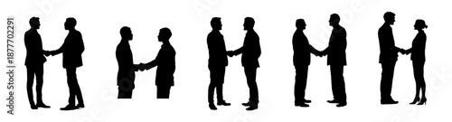 Business handshake silhouettes of professional men and women meeting agreement partnership teamwork negotiation corporate success trust and collaboration isolated on white background