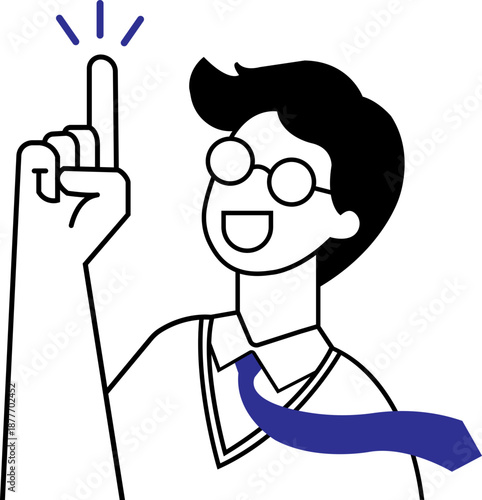 Focused Student Pointing Up Line Vector Illustration, Attention Concentration Education Concept, Minimal Outline SVG Icon for School Learning
