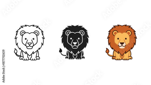 Lion Vector Illustration Set - Black, White, and Color