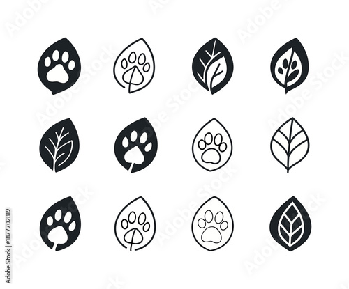 Wildlife Emblem Logos. Wildlife sanctuaries and animal care facilities. Icon set. Set Logo of Wildlife sanctuaries and animal care facilities: hoofprint and