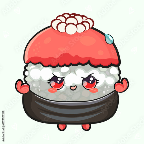 Cute sushi character with angry expression and ikura topping