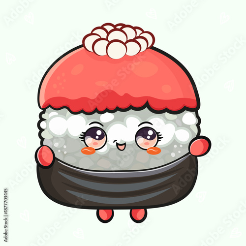 Cute kawaii sushi mascot character smiling illustration