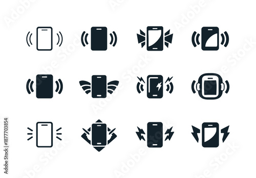 Diverse Phone Call Icons. unexpected phone call. Icon set. Set Logo of unexpected phone call: ringing smartphone. harmonious logo variations of the same