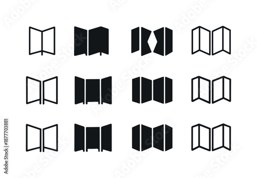 Harmonious Folding Screen Logos. Folding screen. Icon set. Set Logo of folding screen: fabric panel screen. harmonious logo variations of the same emblematic