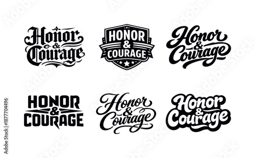Emblematic Lettering Variations. Honor and courage. Set lettering. harmonious lettering variations of the same emblematic concept, each with different artistic
