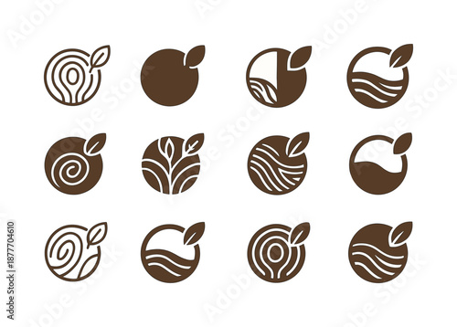 Sustainable Fashion Icons. Sustainable and upcycled fashion accessories. Icon set. Set Logo of sustainable and upcycled fashion accessories: reclaimed wood