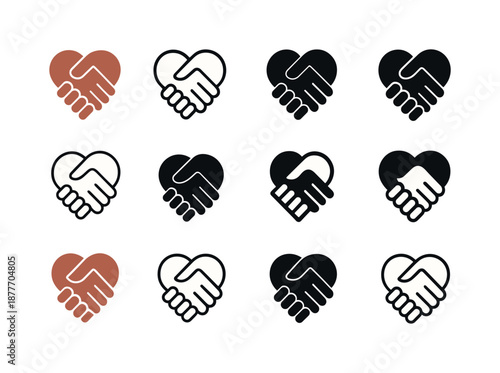 Poverty Alleviation Icons. Poverty alleviation. Icon set. Set Logo of poverty alleviation: handshake cooperation. harmonious logo variations of the same