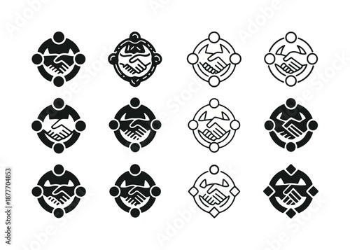 Poverty Alleviation Icons. Poverty alleviation. Icon set. Set Logo of poverty alleviation: community support circle. harmonious logo variations of the same