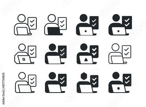 Freelancing Logo Variations. Freelancing. Icon set. Set Logo of freelancing: task checklist. harmonious logo variations of the same emblematic concept, each