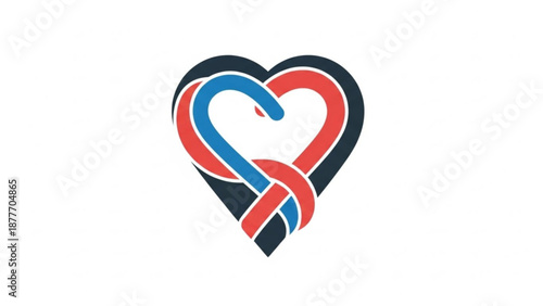 Intertwined heart symbol with red and blue accents for valentine's day  