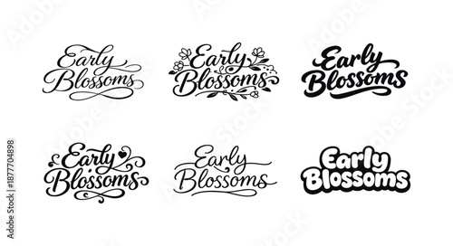 Harmonious Lettering Variations. Early Blossoms. Set lettering. harmonious lettering variations of the same emblematic concept, each with different artistic