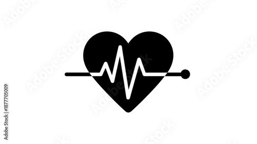 Heart symbol with heartbeat line in black and white design concept of valentine's day  