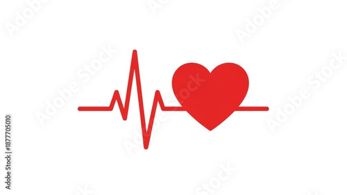 Heart symbol with heartbeat line in red on white background - Concept of valentine's day  