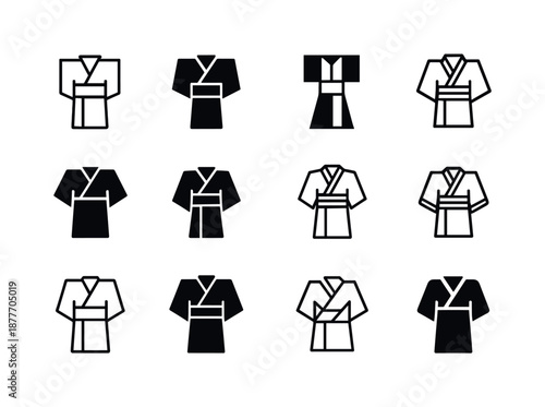 Cultural Dress Logos. Cultural dress. Icon set. Set Logo of cultural dress: traditional kimono. harmonious logo variations of the same emblematic concept, each