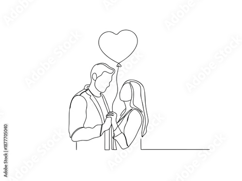 Couple with Heart Balloon Line