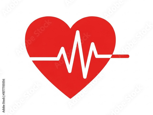 Red heart with heartbeat line on white background for valentine's day  