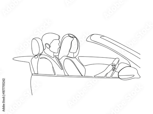 Couple in Convertible Car Driving road trip
