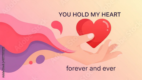 Hand holding red heart with colorful background for valentine's day  