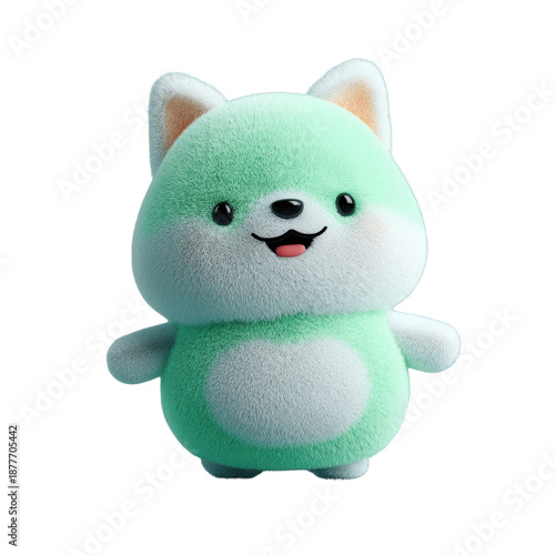 Cute Green Plush Toy Puppy on Transparent Background