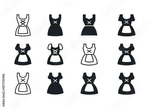 Cultural Dress Icon Set. Cultural dress. Icon set. Set Logo of cultural dress: dirndl outline. harmonious logo variations of the same emblematic concept, each