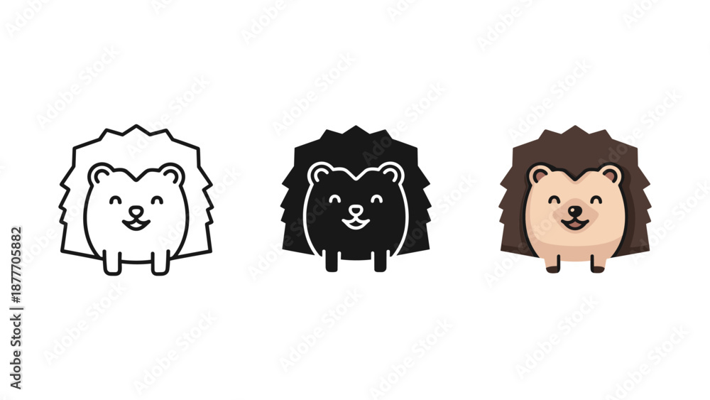 Fototapeta premium Hedgehog Vector Illustration Set - Line Art, Black, Color