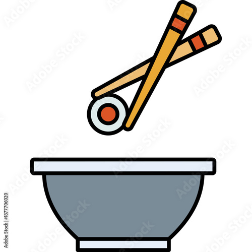 Chopstick Colored Outline Icon for Chinese New Year, Asian Cuisine & Dining Symbol Vector