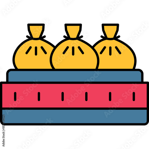 Dumpling Colored Outline Icon for Chinese New Year, Traditional Asian Food Symbol Vector