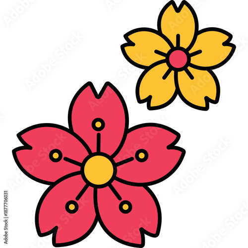 Flower Colored Outline Icon, Blooming Plant Symbol Vector