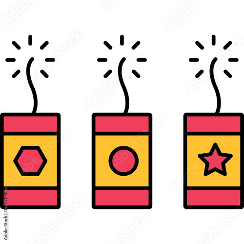 Firecracker Colored Outline Icon for Chinese New Year, Festive Celebration & Luck Symbol Vector