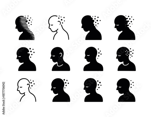 Emotional Hurt Icons. Emotional hurt. Icon set. Set Logo of emotional hurt: fading silhouette. harmonious logo variations of the same emblematic concept, each