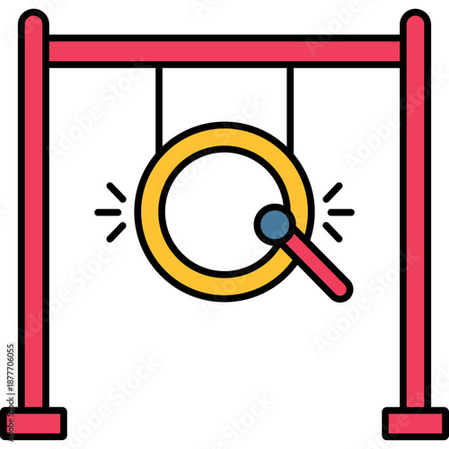 Gong Colored Outline Icon for Chinese New Year, Traditional Musical Instrument Symbol Vector