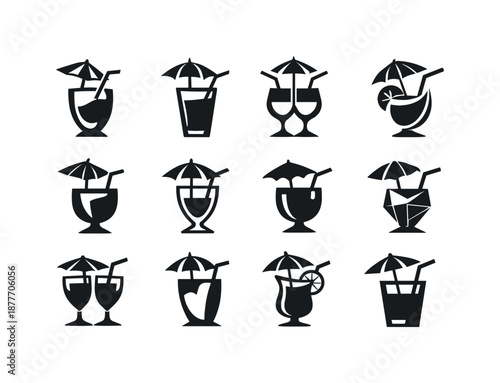 Cocktail Icon Set. Cocktail specials. Icon set. Set Logo of cocktail specials: umbrella drink icon. harmonious logo variations of the same emblematic concept,
