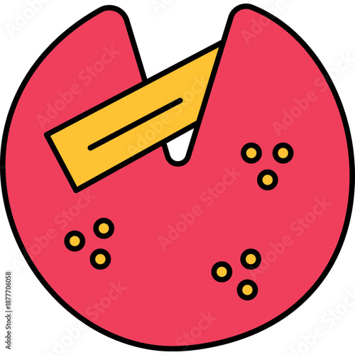 Fortune Cookie Colored Outline Icon for Chinese New Year, Lucky Dessert Symbol Vector