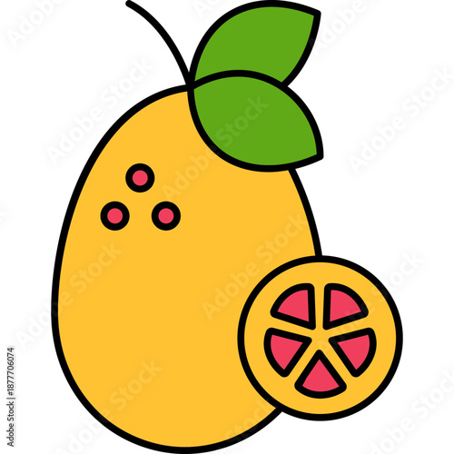 Kumquat Colored Outline Icon for Chinese New Year, Lucky Fruit & Prosperity Symbol Vector