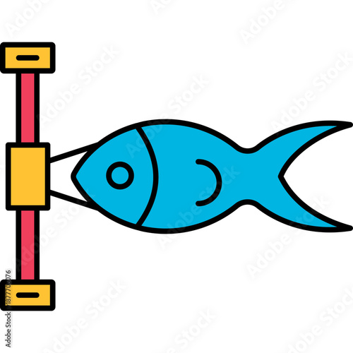Koinobori Colored Outline Icon for Japanese Festival, Carp Streamer & Celebration Symbol Vector