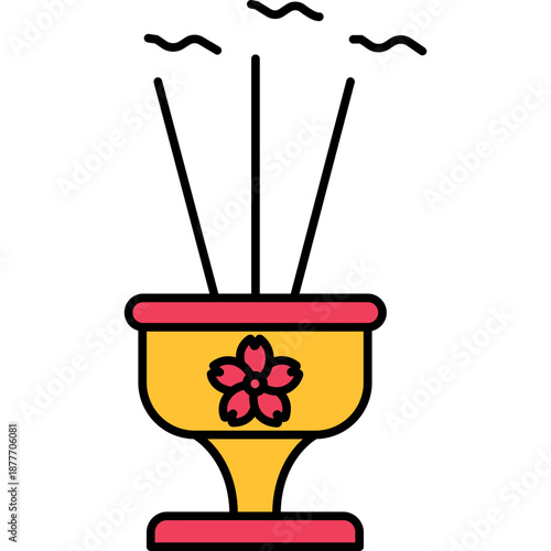 Incense Colored Outline Icon for Chinese New Year, Aromatic Ritual Symbol Vector
