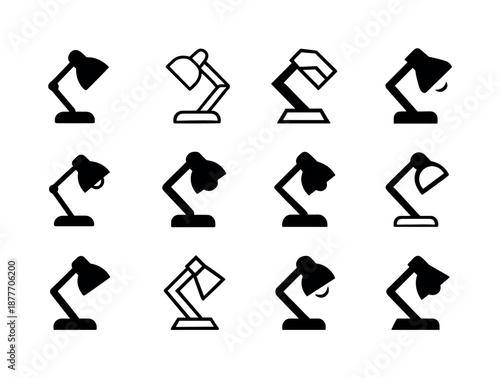 Freelance Desk Lamp Icons. Freelancing. Icon set. Set Logo of freelancing: desk lamp. harmonious logo variations of the same emblematic concept, each with