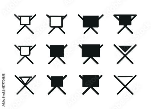 Laundry Rack Logos. Laundry drying rack. Icon set. Set Logo of laundry drying rack: X-frame drying rack. harmonious logo variations of the same emblematic