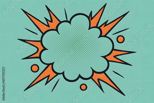 A cartoon explosion with a cloud shape and orange rays emanating from the center, illustrated in a comic book style.