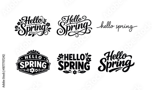 Spring Lettering Variations. Hello Spring Lettering. Set lettering. harmonious lettering variations of the same emblematic concept, each with different