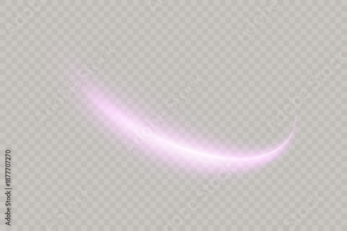 A soft pink glowing trail with a blurred effect, isolated on a transparent background. A vector curved lens flare for overlays, beauty branding, magical accents, and UI effects.