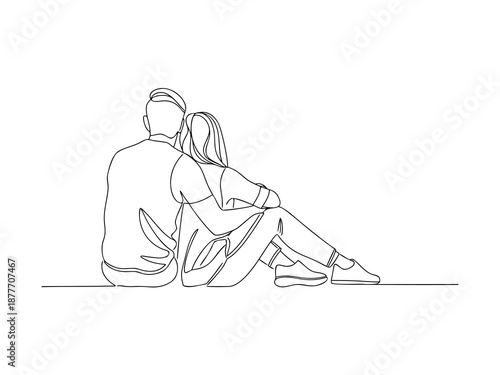 Couple sitting together in continuous line art love