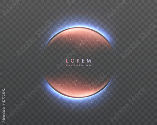 Glowing circular badge with blue halo and copper gradient, isolated on transparent background. Vector round frame for luxury branding, logo marks, titles and interface overlays.