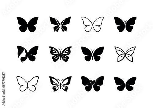 Feminine Beauty Icons. feminine beauty. Icon set. Set Logo of feminine beauty: butterfly symbol of femininity. harmonious logo variations of the same