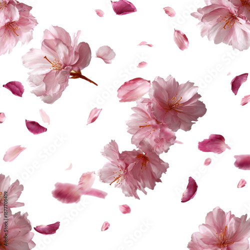 Pink Cherry Blossoms Floating on Transparent Background