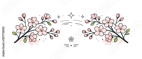 Elegant Sakura Illustration. Sakura branches illustration. Clean vector branches with blooming cherry flowers and buds, arranged symmetrically for a balanced
